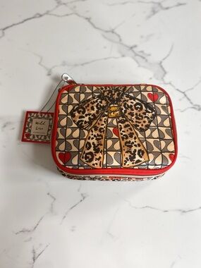 Brighton Leopard Bow Cosmetic Case - Tan & Red Trim